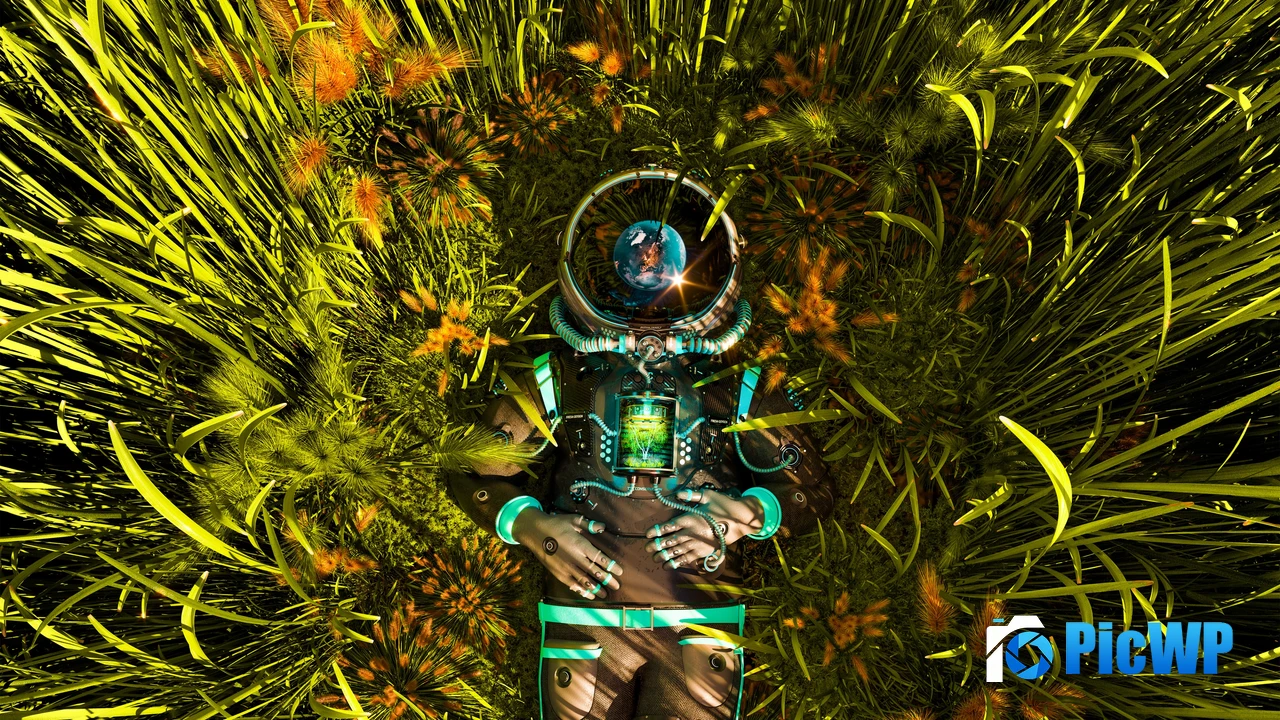 Cyborg Green Grass 4K PC Wallpaper