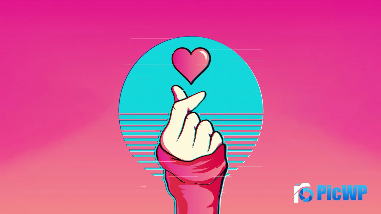 Vaporwave Finger heart 4K PC Wallpaper
