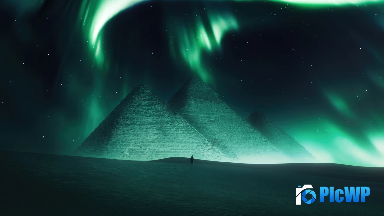 Egyptian Pyramids Aurora sky 4K PC Wallpaper