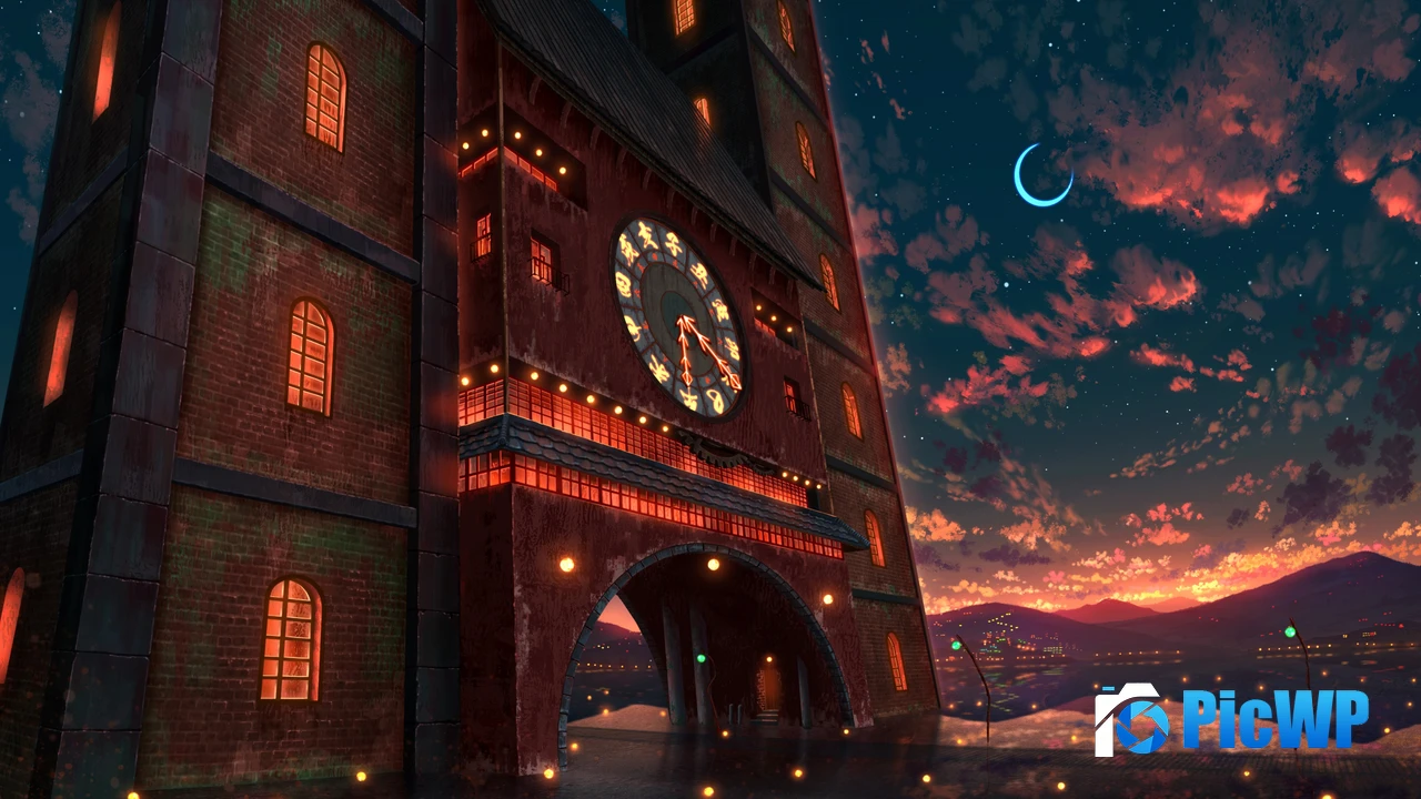 Clock tower Crescent Moon 4K PC Wallpaper