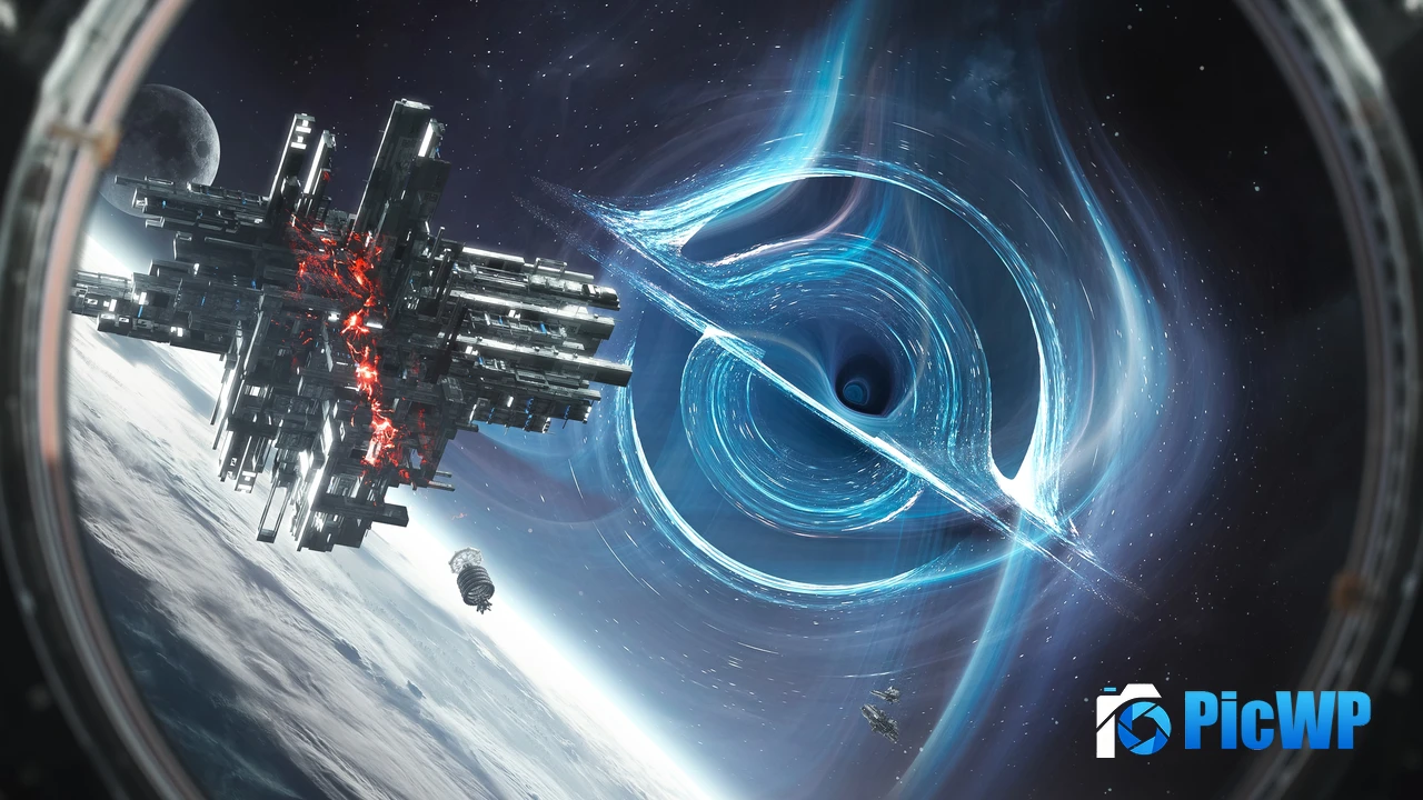 Space station Black hole 4K PC Wallpaper