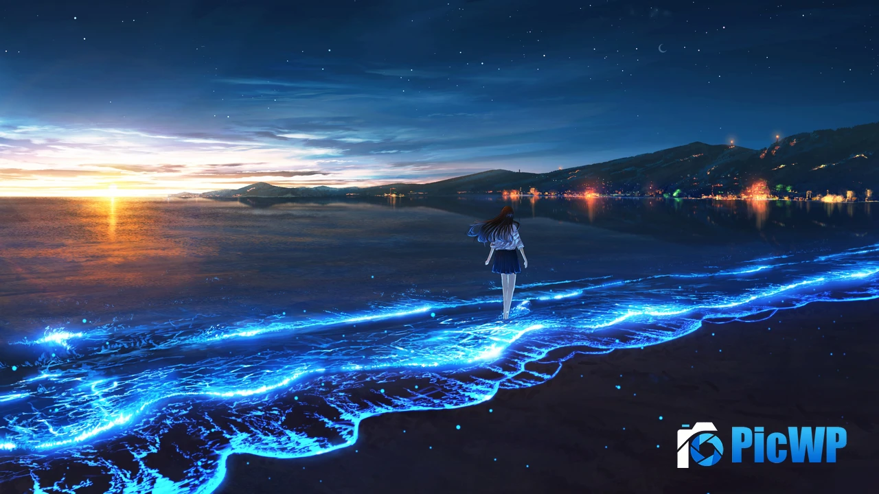 Bioluminescence Anime girl 4K PC Wallpaper