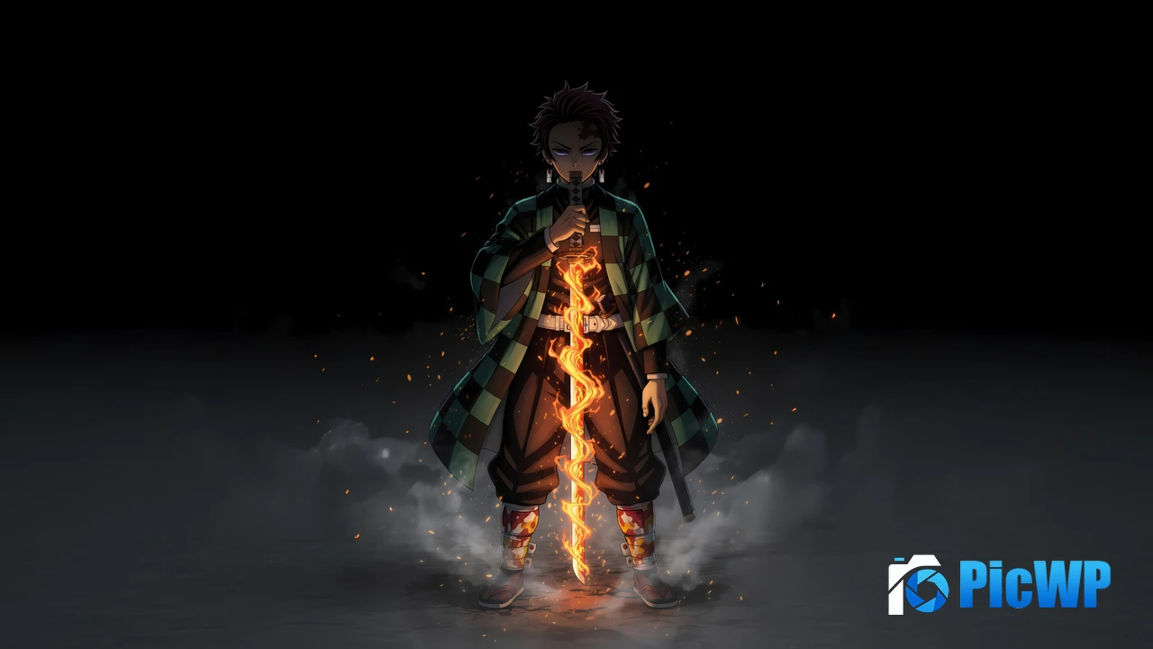 Tanjiro Kamado Fire effect 4K PC Wallpaper