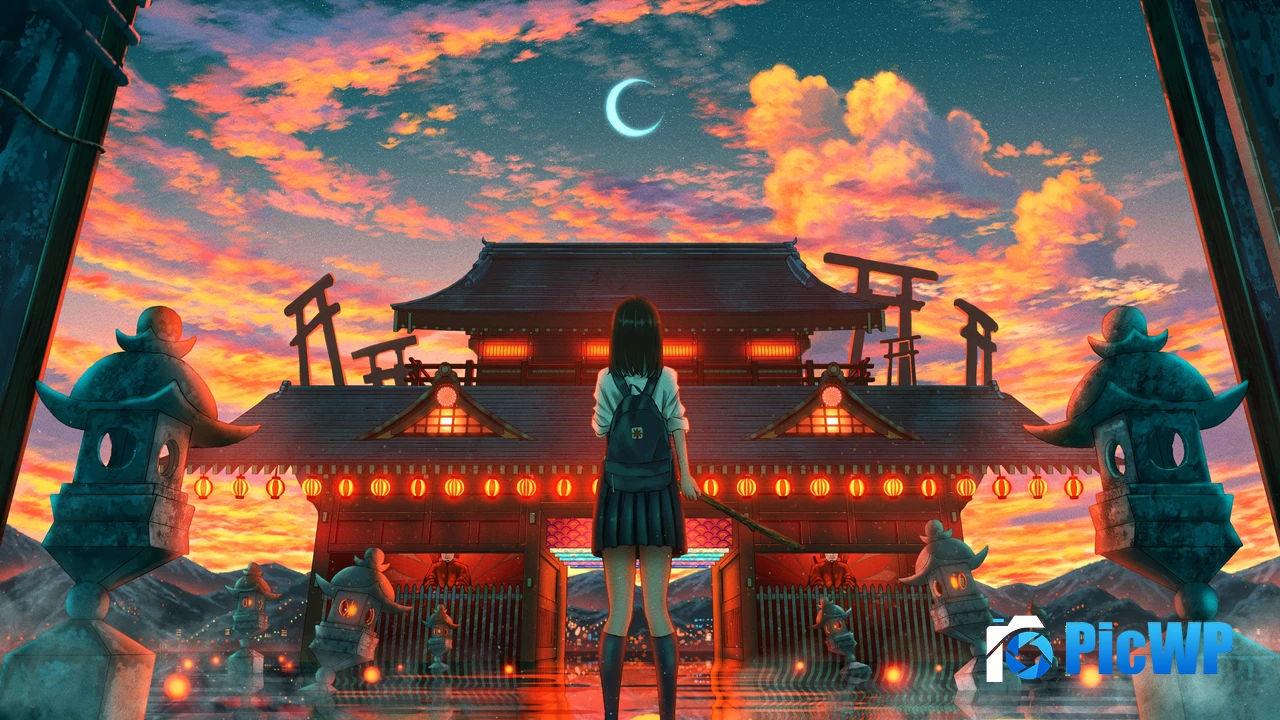 Ancient architecture Japanese girl 4K PC Wallpaper