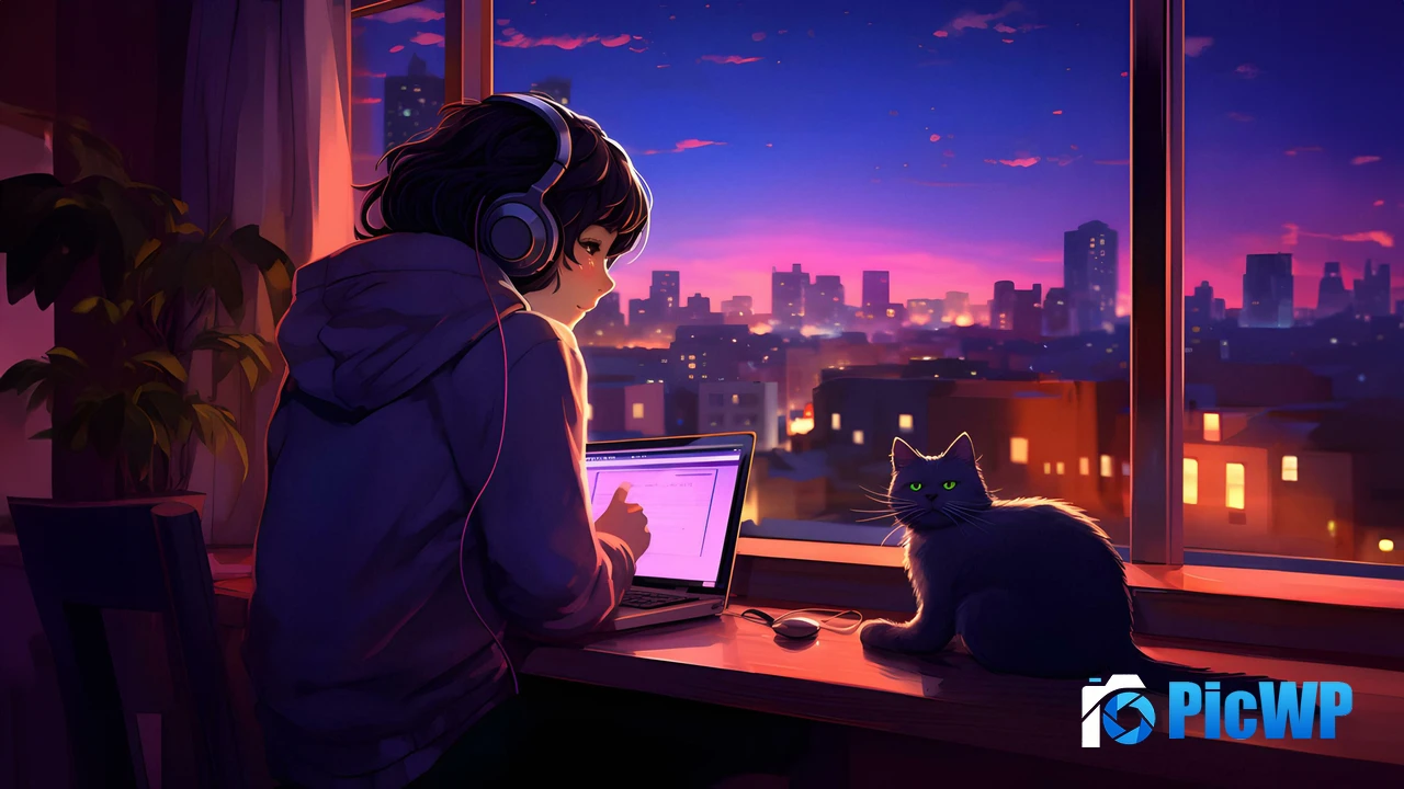 Lofi girl Night 4K PC Wallpaper