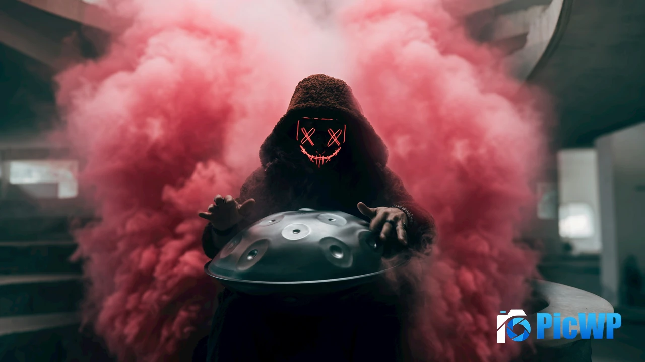 Handpan Neon Mask 4K PC Wallpaper