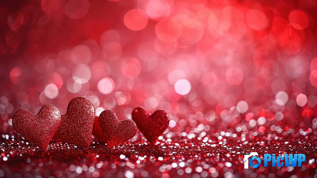 Red hearts Glitter background 4K PC Wallpaper