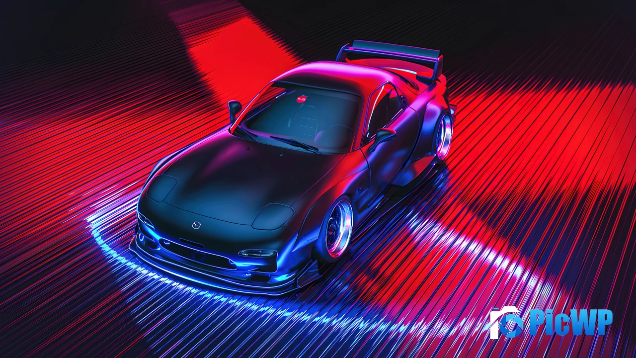 Mazda RX-7 Neon background 4K PC Wallpaper