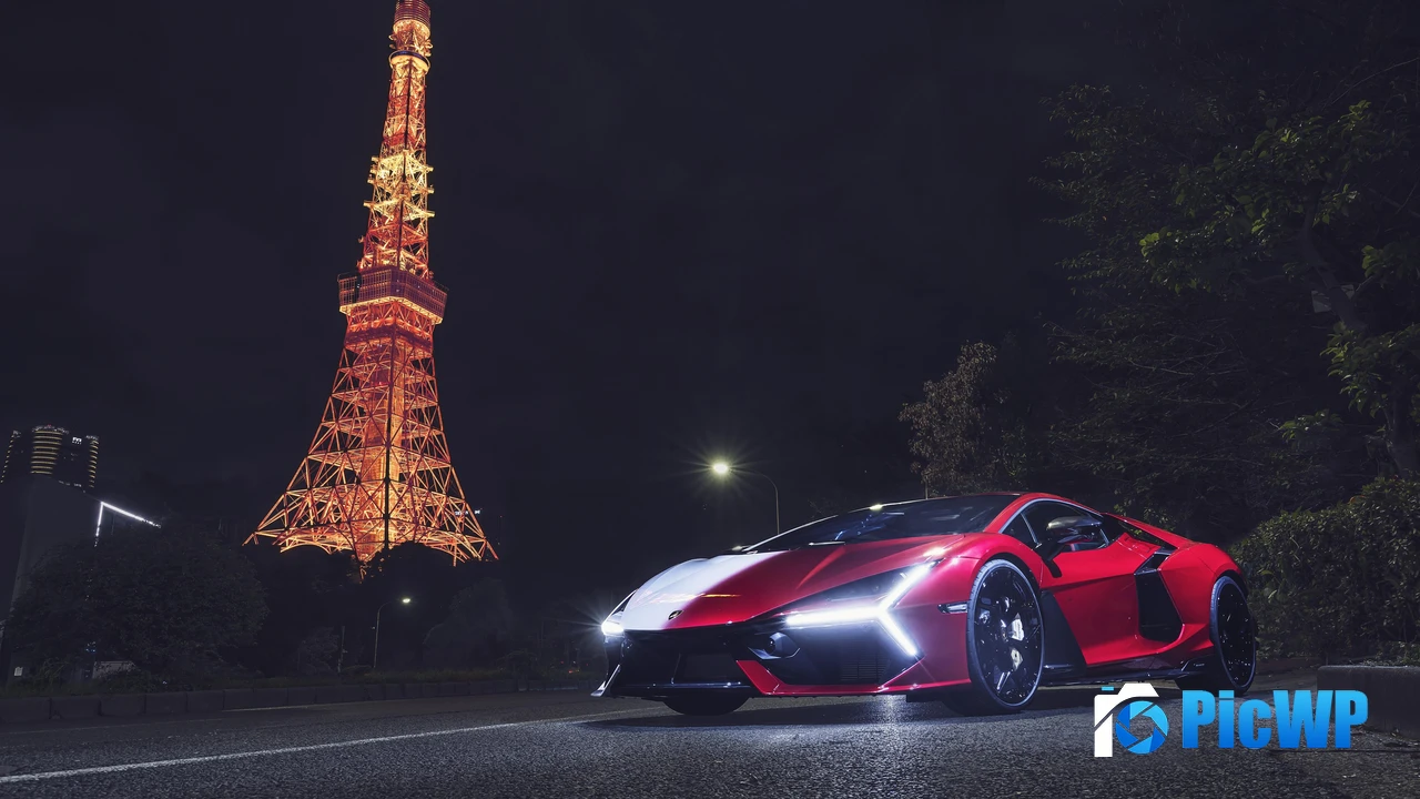 Lamborghini Revuelto Animae Tokyo Tower 4K PC Wallpaper