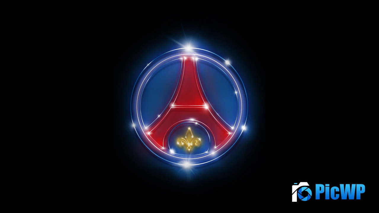 PSG Crest Neon Black background 4K PC Wallpaper