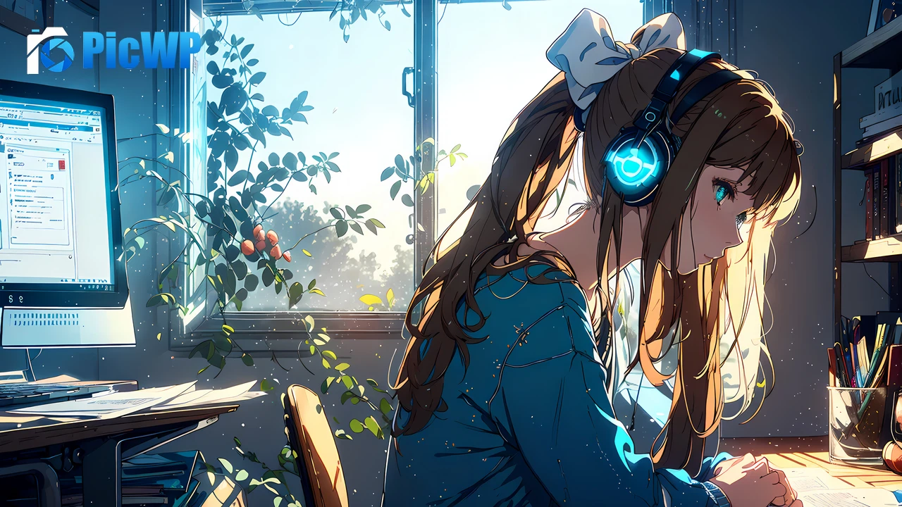 Anime girl Listening music 4K PC Wallpaper