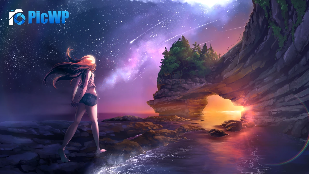 Anime girl Beach 4K PC Wallpaper
