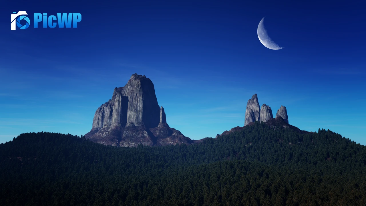 Mountain Peaks Crescent Moon 4K PC Wallpaper