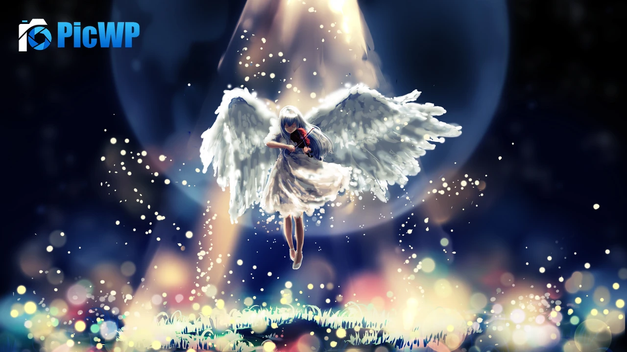 Girl playing Violin Moon 4K PC Wallpaper