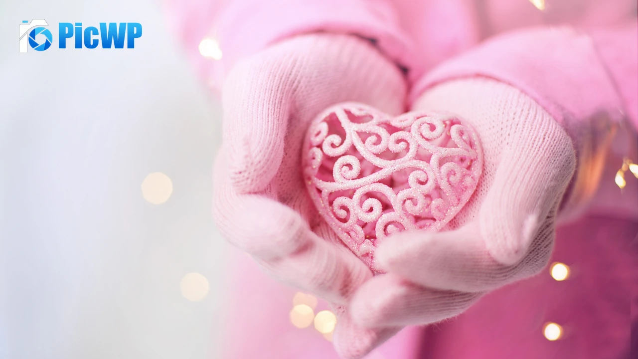 Pink Heart Hand Gloves 4K PC Wallpaper
