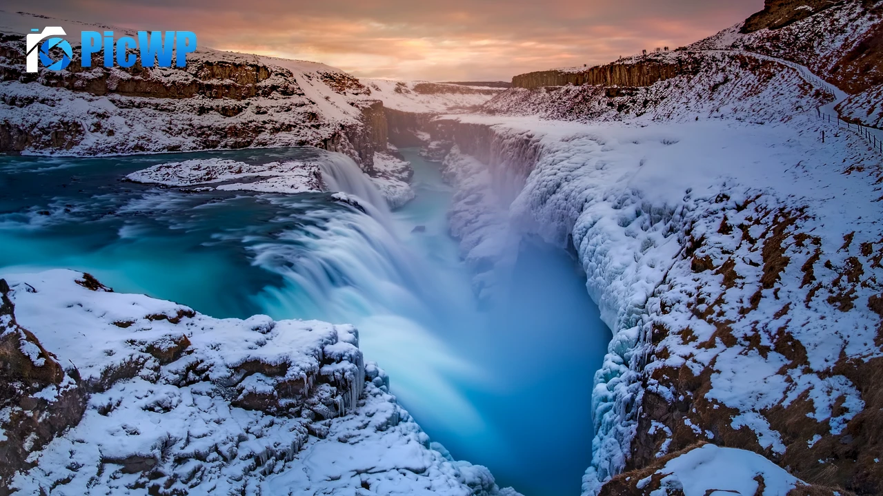 Waterfall Winter 4K PC Wallpaper