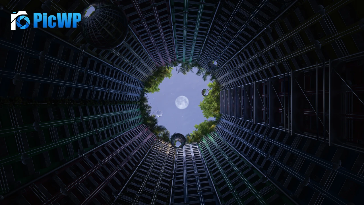 Modern architecture Moon 4K PC Wallpaper