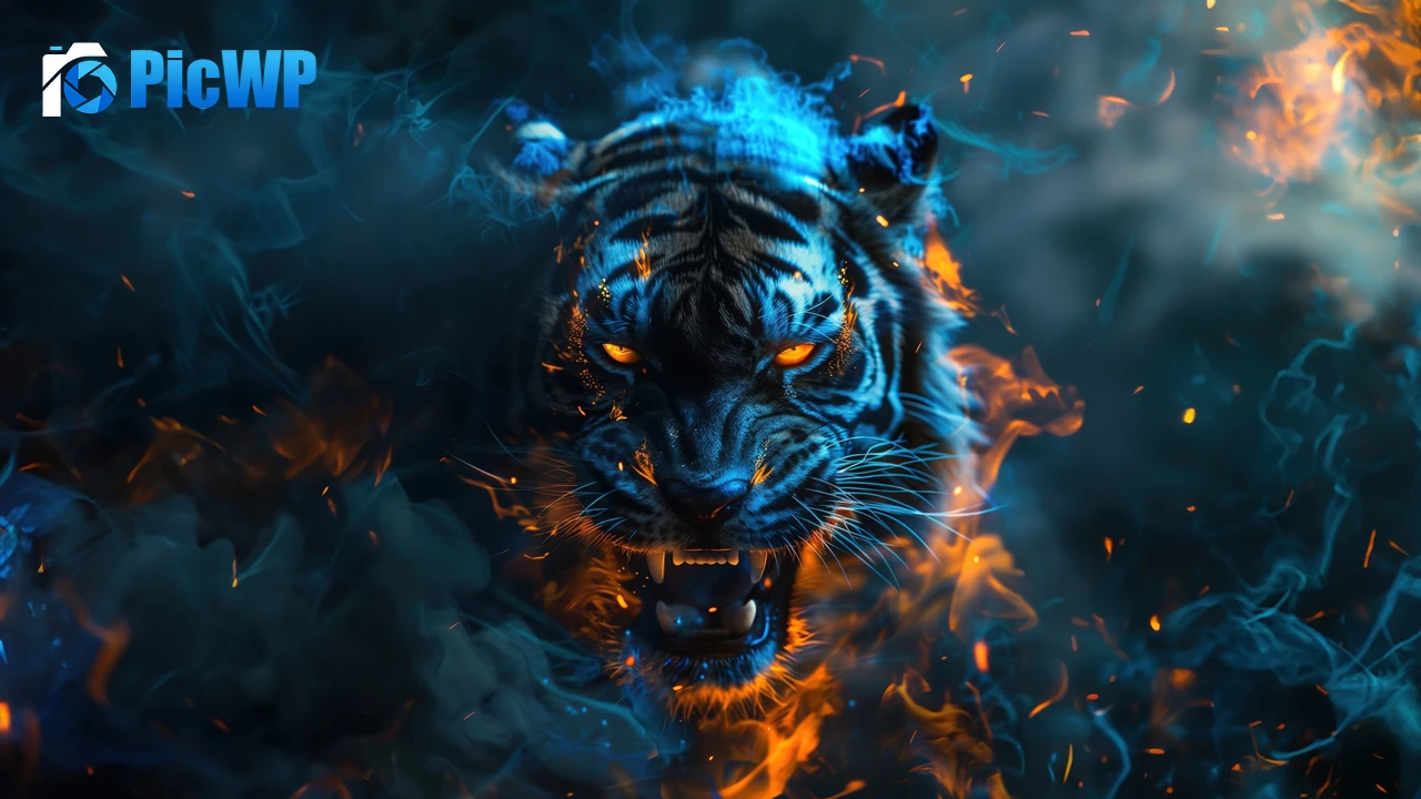 Roaring Tiger in Flames 4K PC Wallpaper
