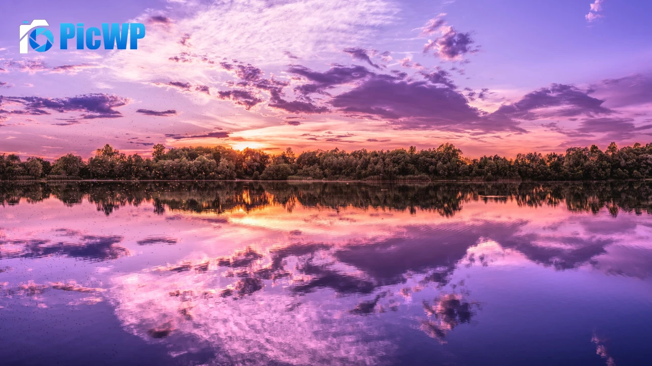 Purple sunset over lakes aesthetic 4K PC Wallpaper