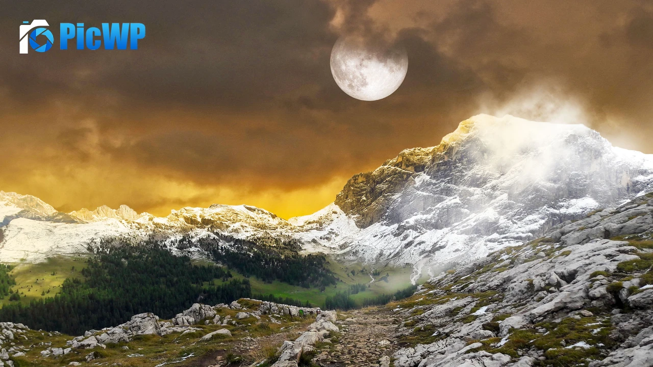 Mountains Landscape Full moon 4K PC Wallpaper