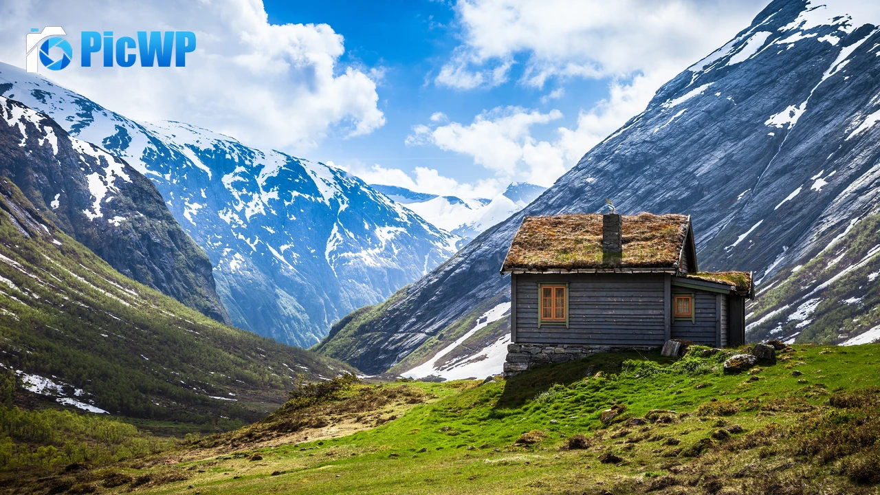 Valley House Glacier mountains 4K PC Wallpaper