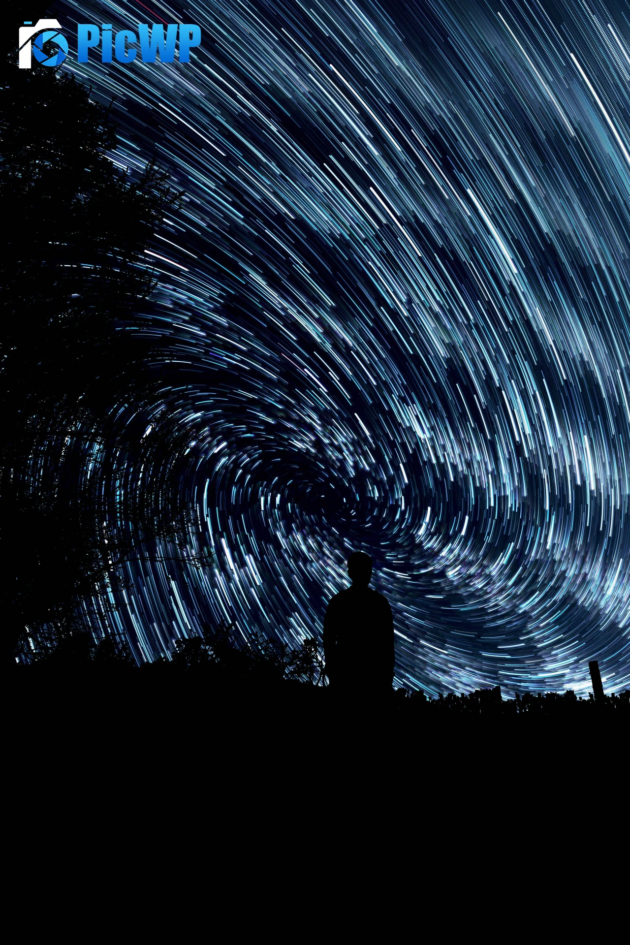 Star Trails Standing Man 6K Mobile Wallpaper
