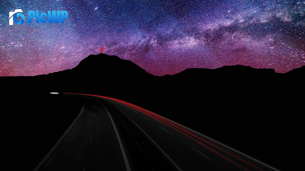 Mountain silhouette Light trails 4K PC Wallpaper