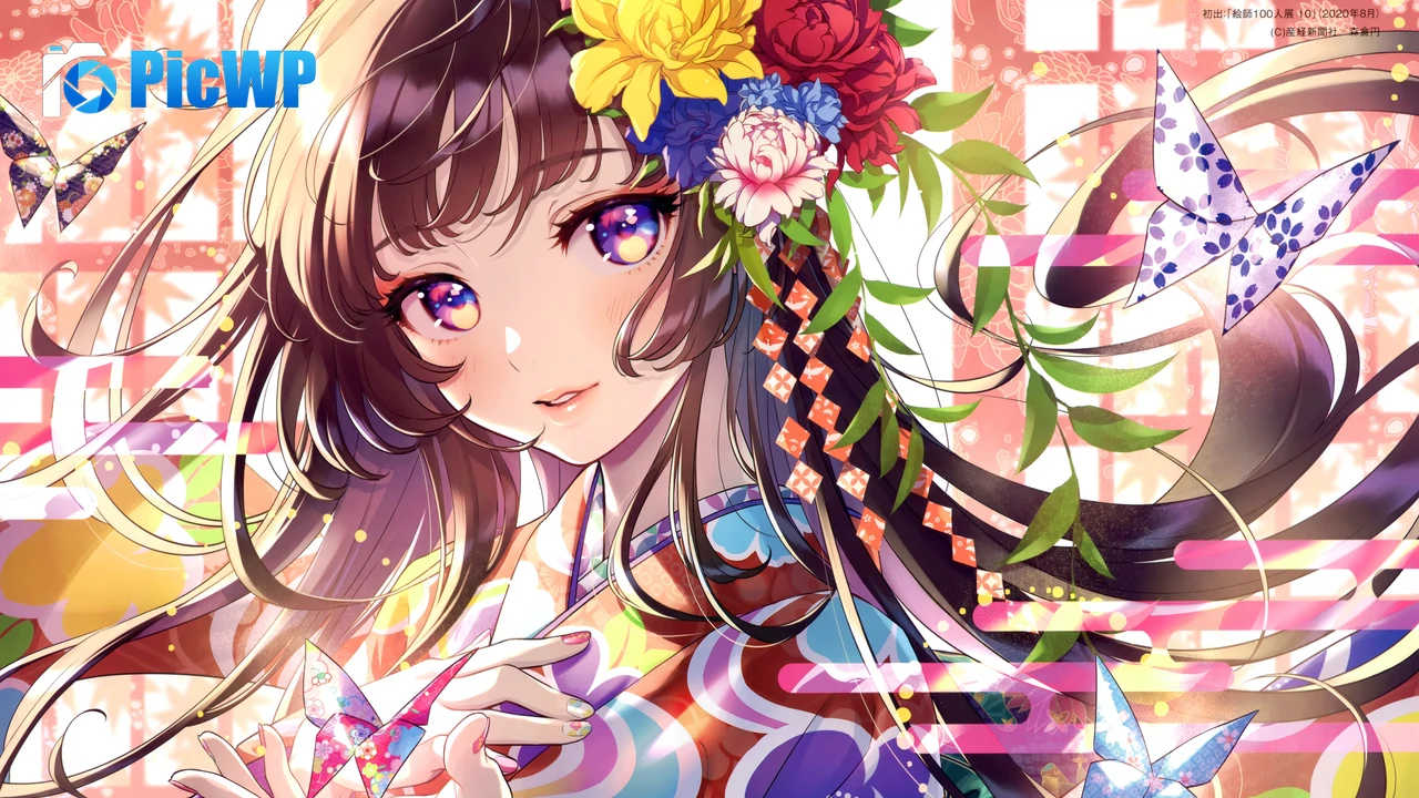 Anime girl Floral 4K PC Wallpaper