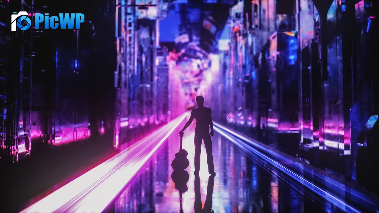 Neon Guitar 4K PC Wallpaper