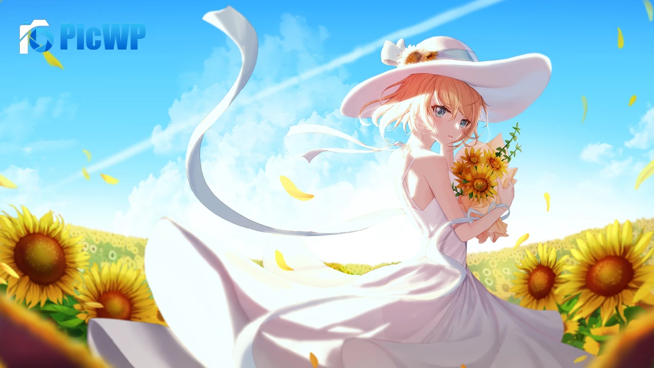 Anime girl Sunflowers 4K PC Wallpaper