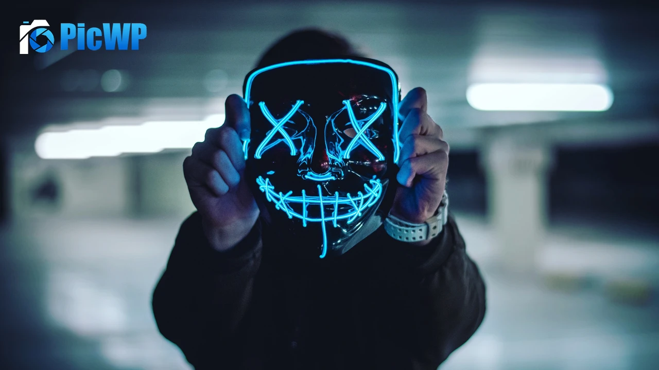 Neon Mask Blue Lights 4K PC Wallpaper