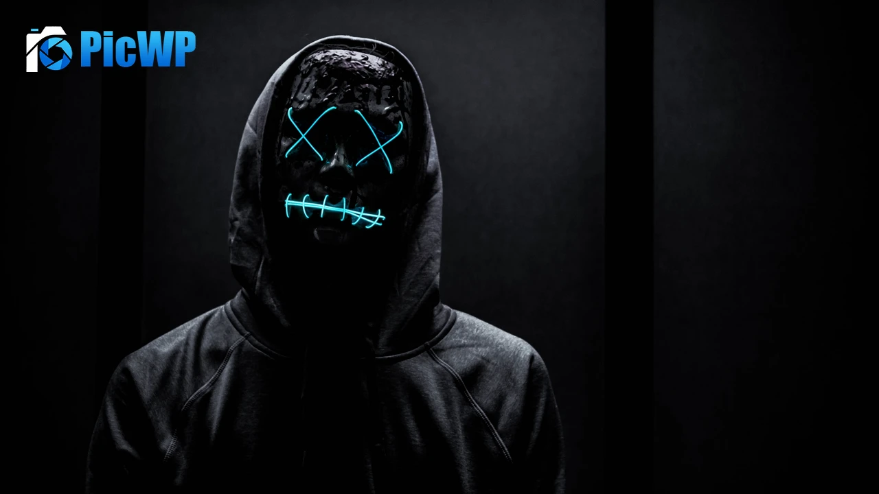 Neon Mask Man in Black 4K PC Wallpaper