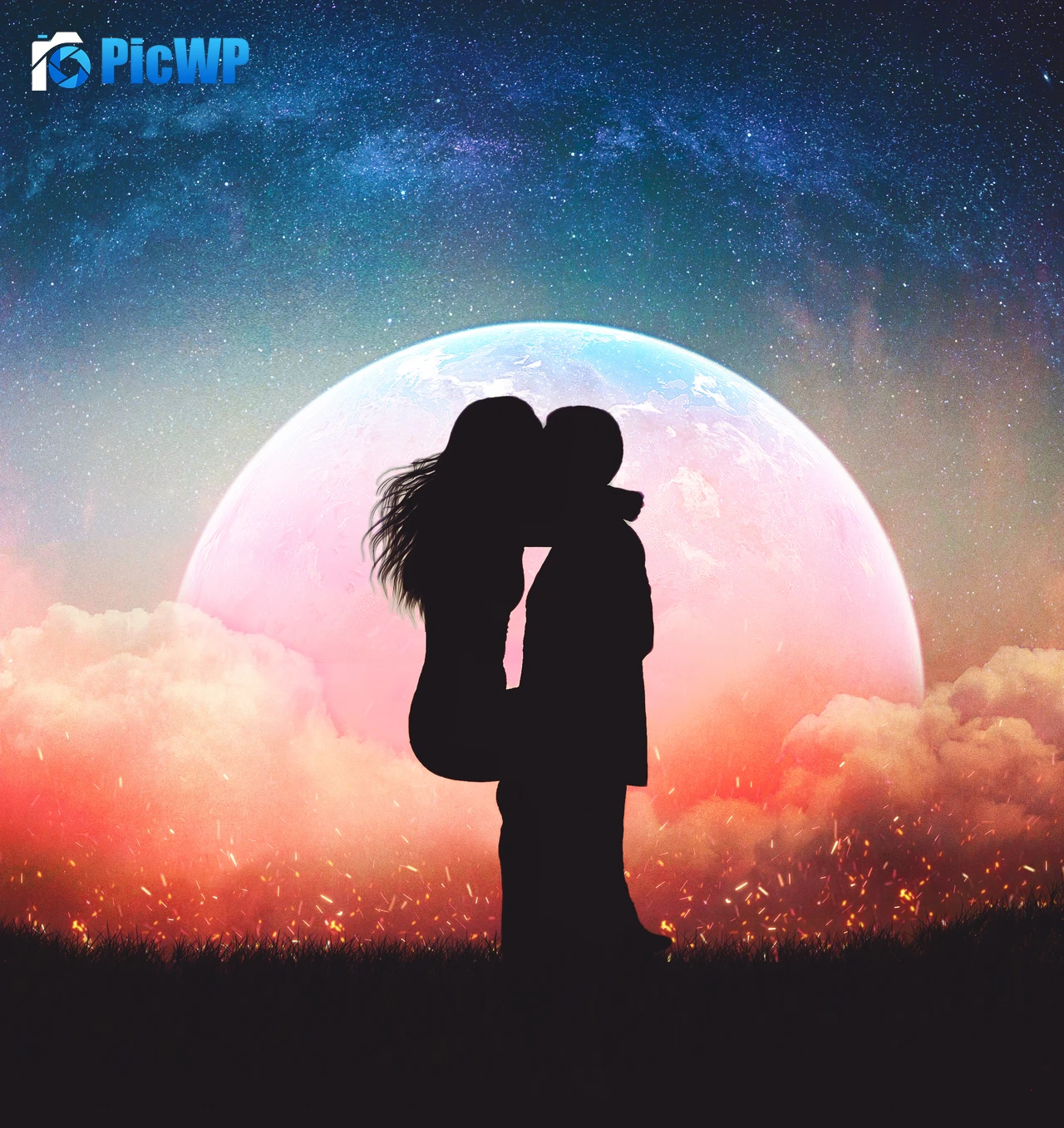 Romantic kiss Silhouette 3K Mobile Wallpaper