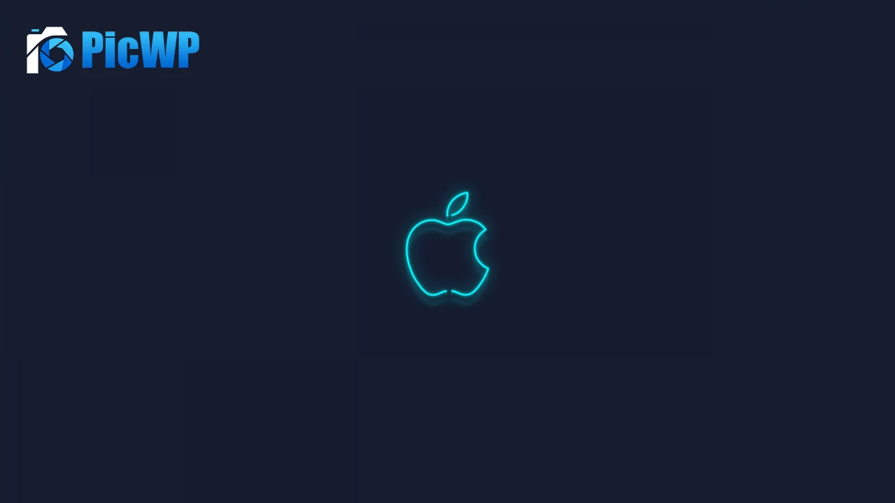 Blue Apple logo Neon sign 4K PC Wallpaper