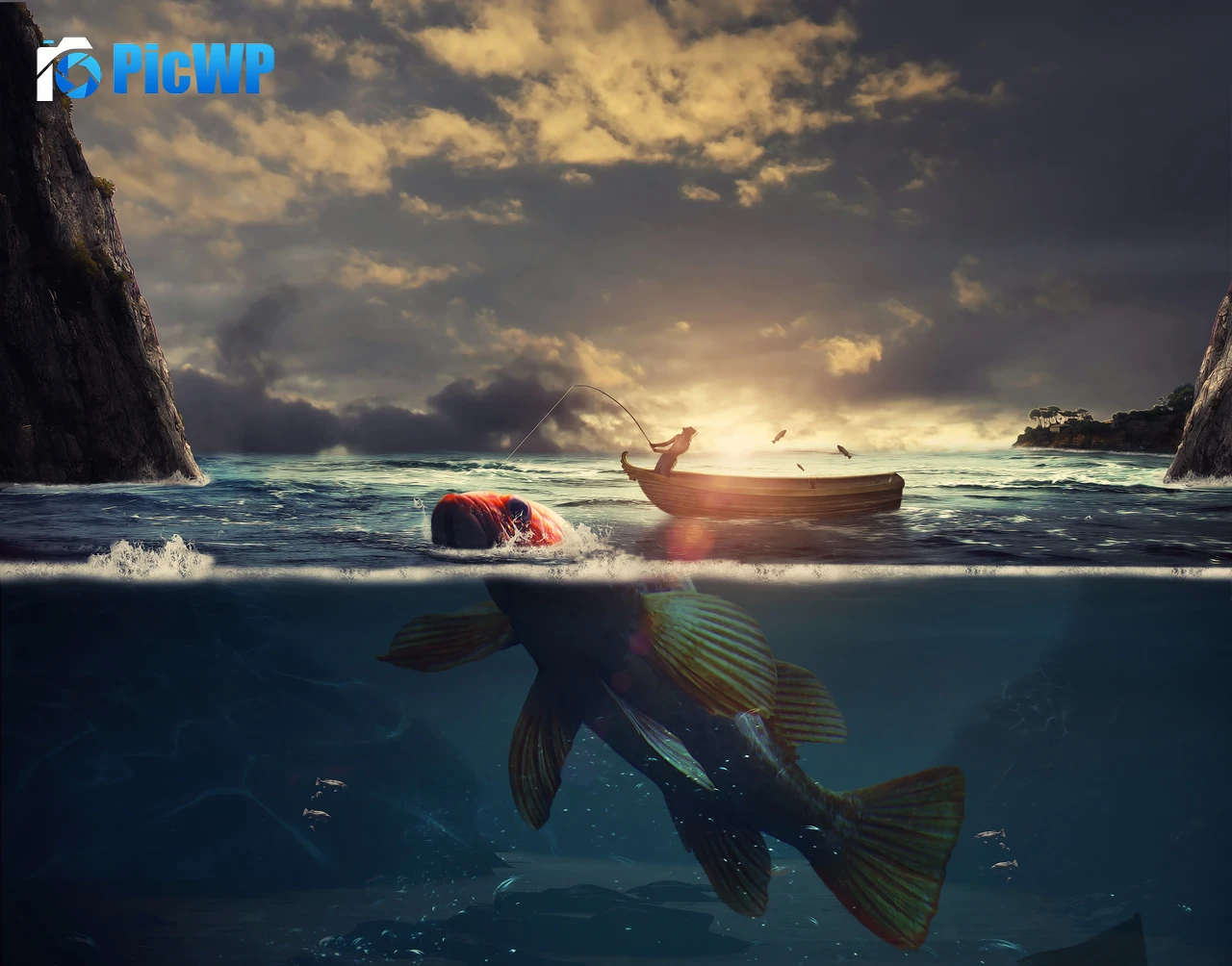 Surreal Fishing 4K PC Wallpaper
