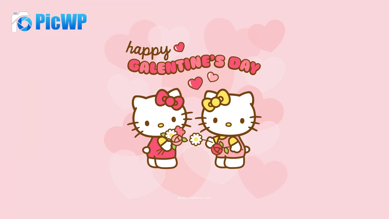 Happy Galentine's Day Hello Kitty background 4K PC Wallpaper
