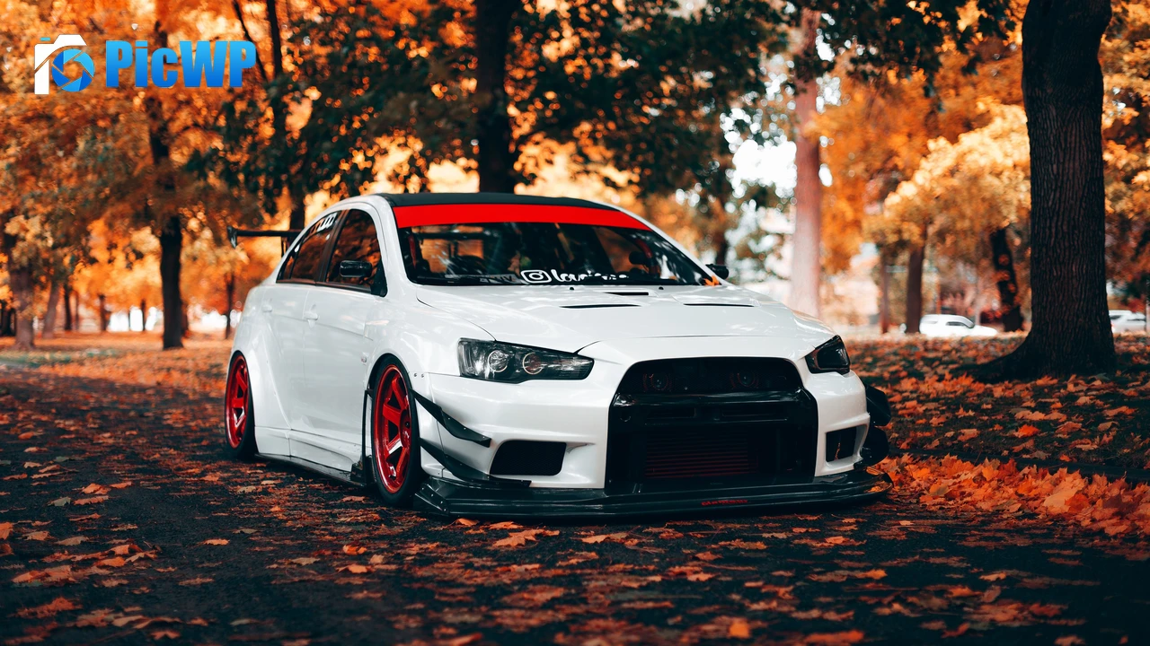 Mitsubishi Lancer Evolution X Autumn 4K PC Wallpaper