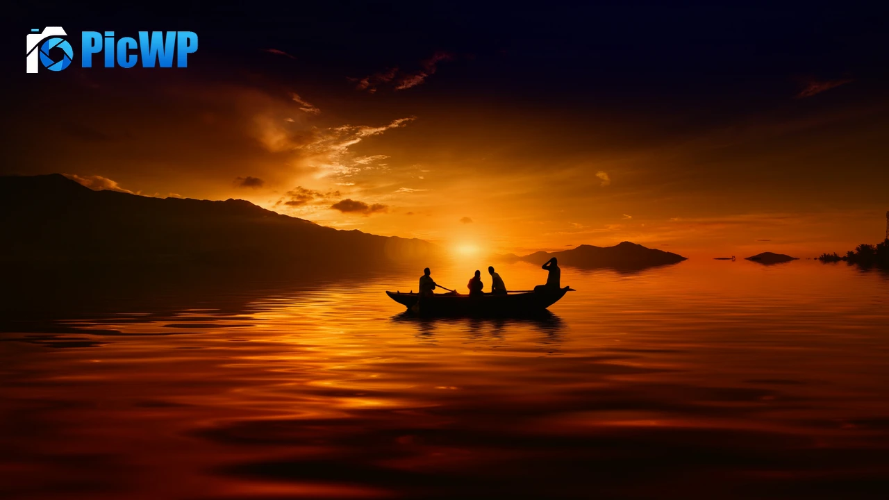 Sunset Boat Silhouette 4K PC Wallpaper