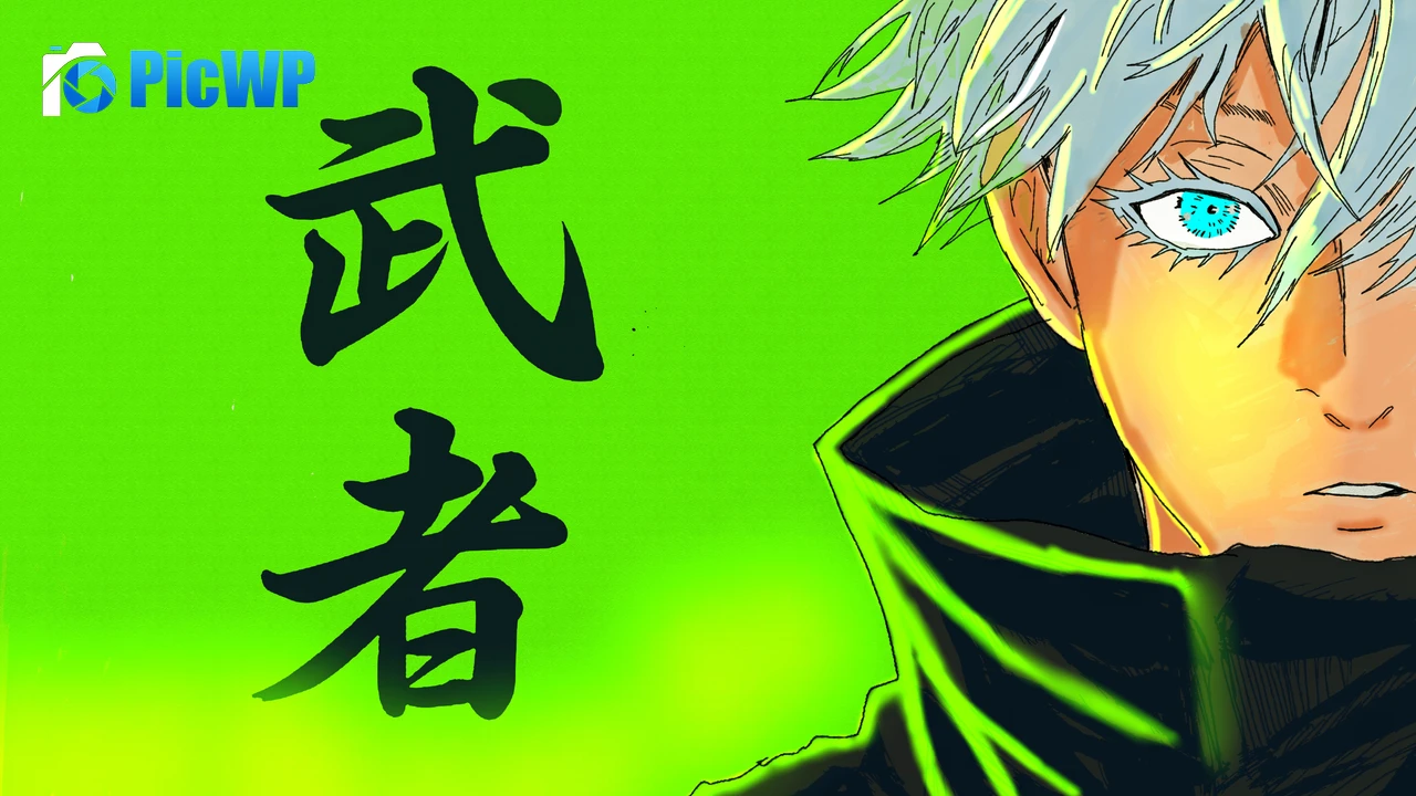 Satoru Gojo Green background 8K PC Wallpaper