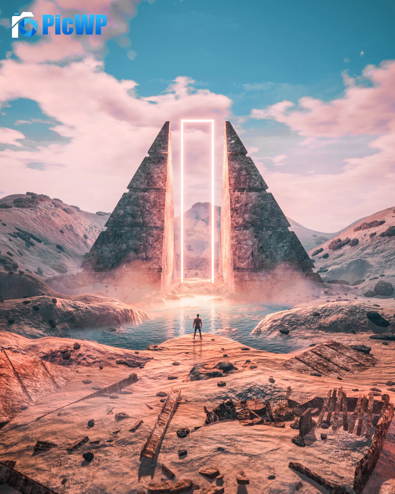 Futuristic Pyramid Structure 7K Mobile Wallpaper