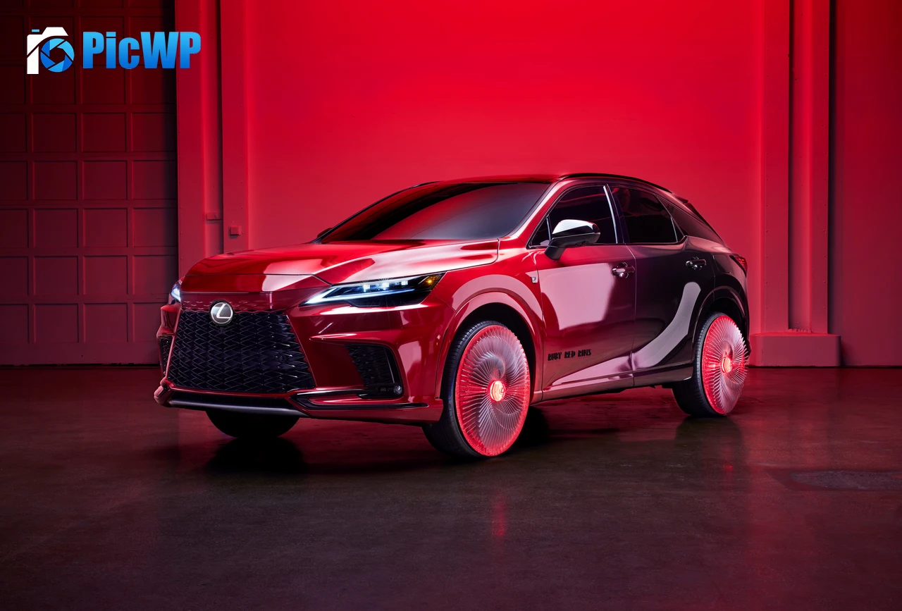 Lexus RX 500h F SPORT Ruby Red Rims 2022 8K PC Wallpaper