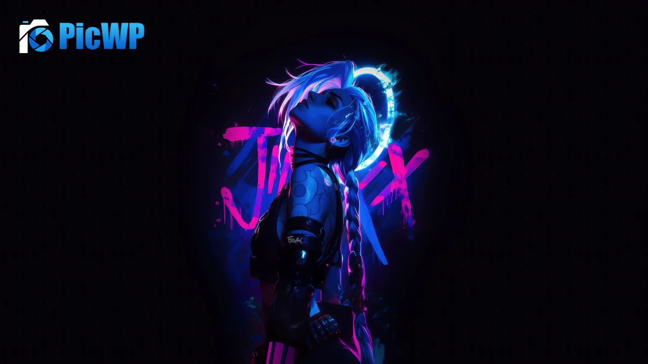 Jinx Neon art 6K PC Wallpaper