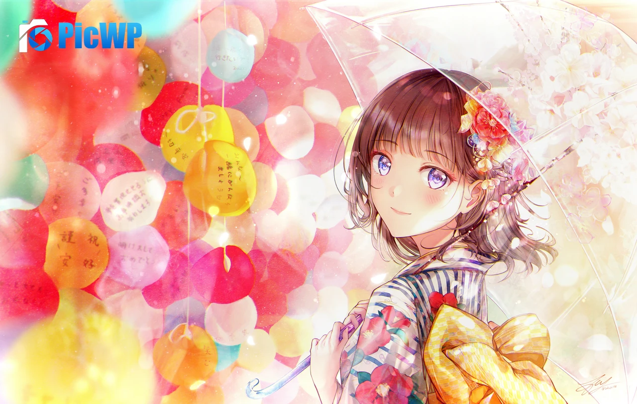 Anime girl Colorful background 6K PC Wallpaper