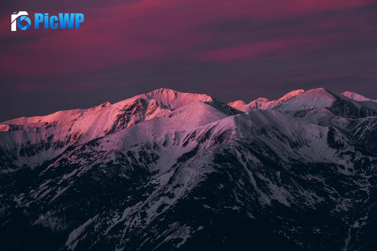 Mountains Pink sky 7K PC Wallpaper