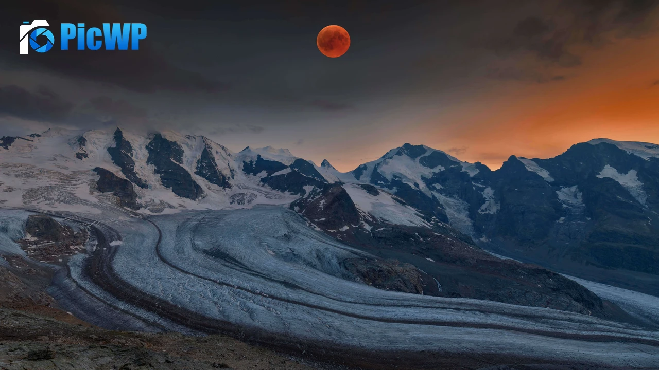 Blood Moon Alps mountains 8K PC Wallpaper