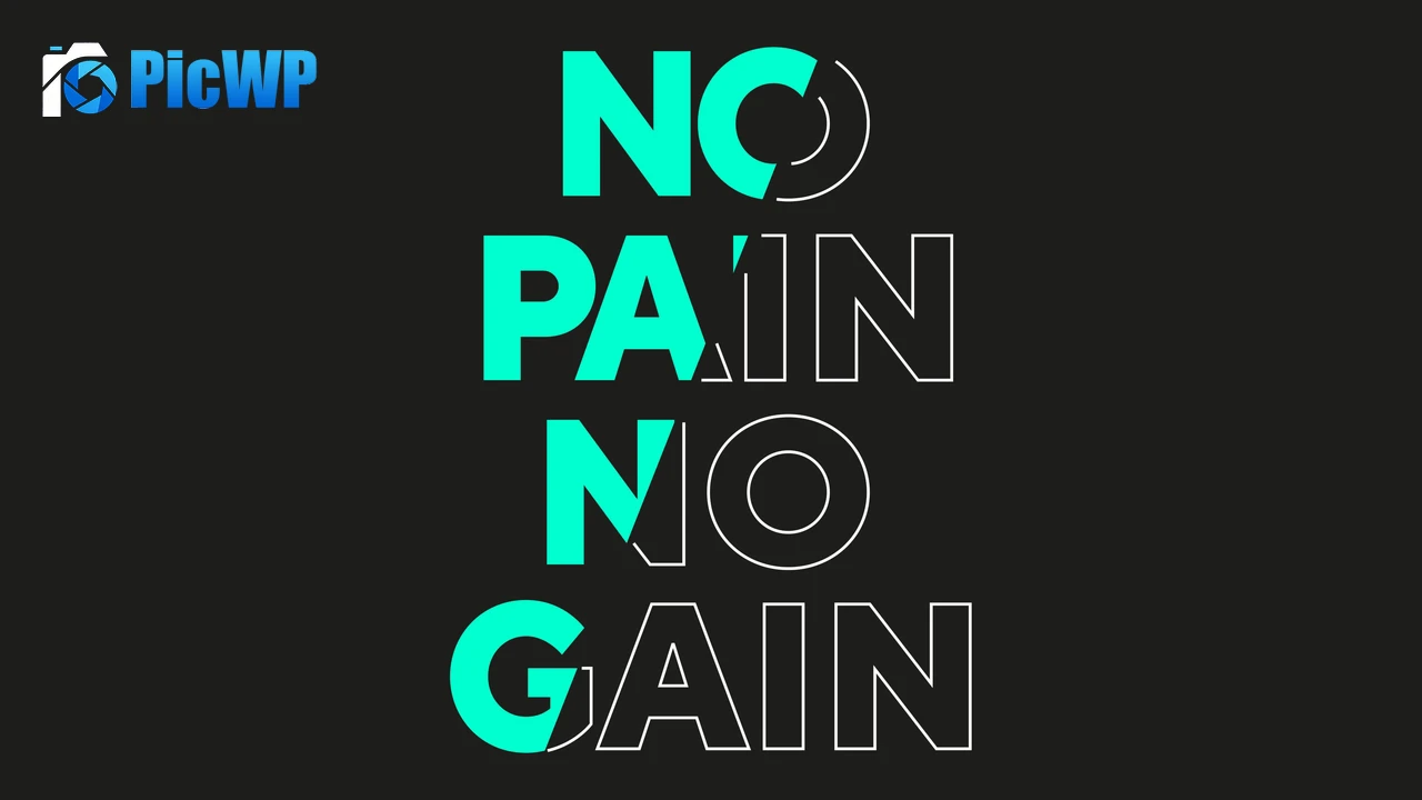 No pain No gain Typography 6K PC Wallpaper
