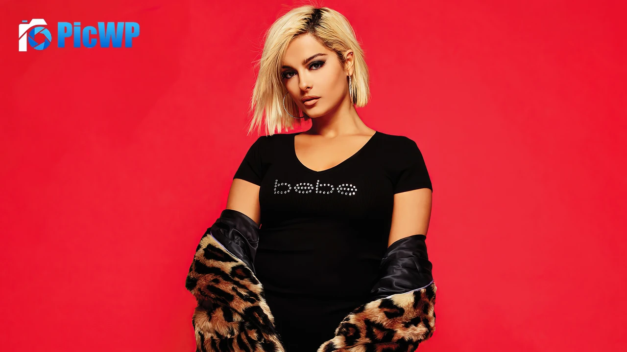 Bebe Rexha Red background 6K PC Wallpaper