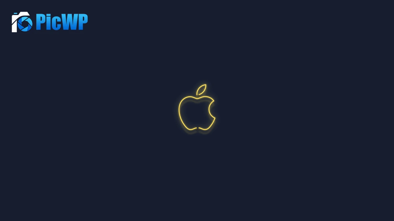 Yellow Apple logo Neon sign 6K PC Wallpaper