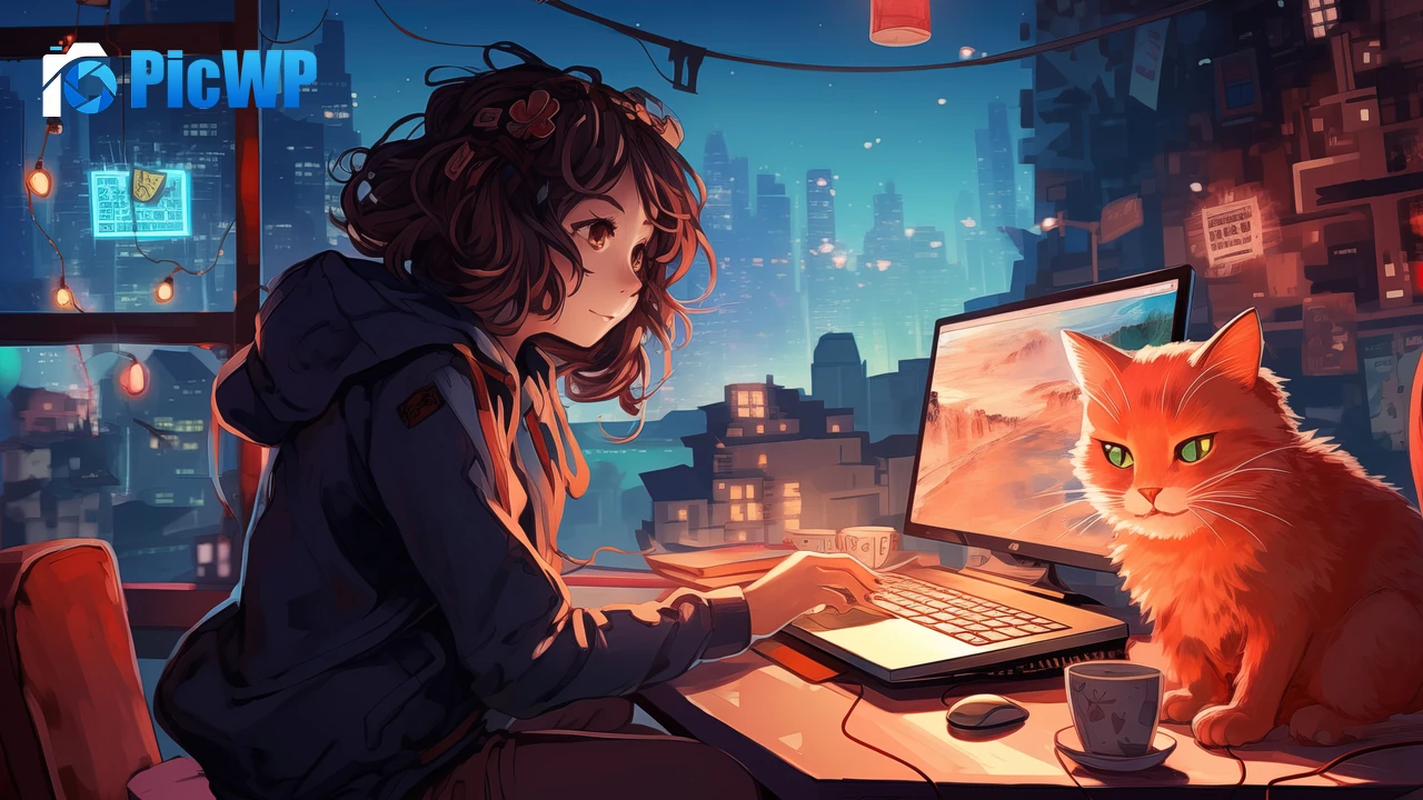 Lofi girl Working 6K PC Wallpaper