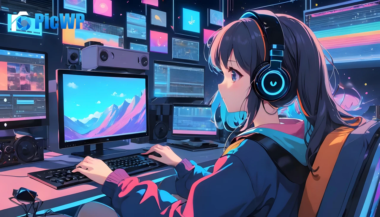 Anime girl Working 6K PC Wallpaper